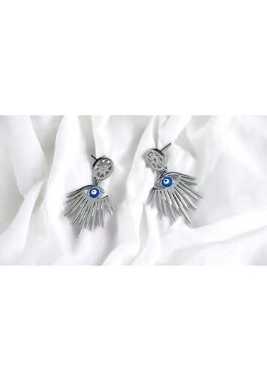 Kadın Çelik Küpe Nazar Boncuklu Göz Detaylı