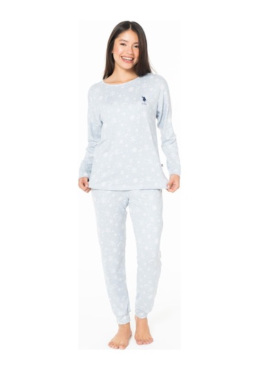 U.s Polo Assn. 20152 Kadın Uzun Kollu Bisiklet Yaka Pijama Takımı-mavi Mavi