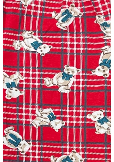 Ekose Desenli Beli Lastikli Unisex Pijama Altı Ayıcık Ekose