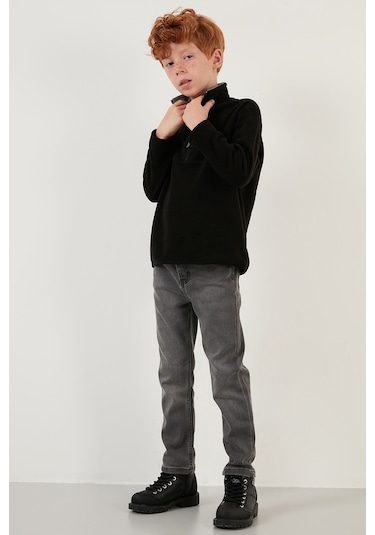 Lela Yumuşak Dokulu Fermuarlı Dik Yaka Şardonlu Kışlık Unisex Çocuk Polar 5905002 Siyah