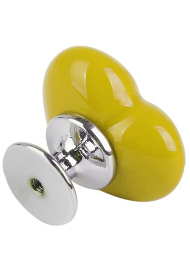 Homyl Kalp Şekilli Seramik Kapı Çekmece Dolap Kolu Sarı L