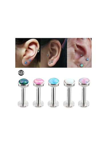 Beyaz 1 Adet 16g Opal Saplama Küpe G23 Titanyum Küçük Kulak Kemik Tırnak Piercing İç Dişli Dudak Vidası