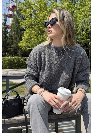 Lela Regular Fit Dik Yaka Yumuşak Dokulu Triko Bayan Kazak 4616222 Antrasit