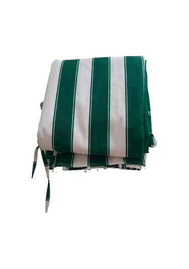 Devrim Olivya Tekstil Yeşil-beyaz Çizgili Özel Dikim Lüks Branda Balkon Perdesi Beyaz - Yeşil
