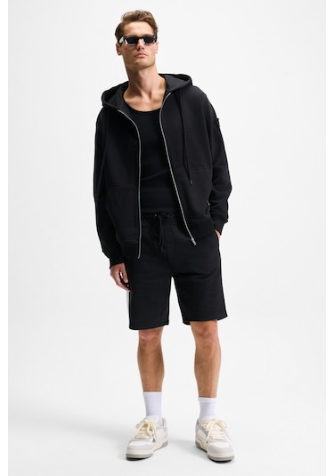 Grimelange KEPA Erkek Beli Lastikli Cepli Relaxed Fit Siyah Şort