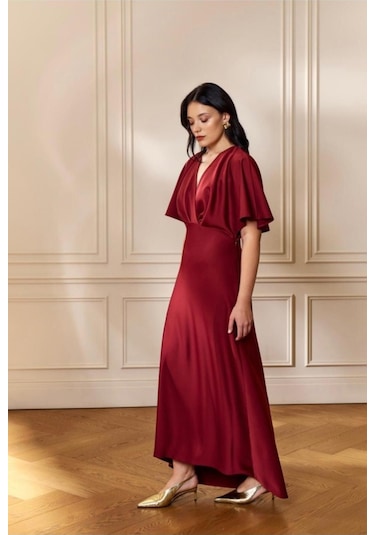 Nayana Asimetrik Elbise Bordo