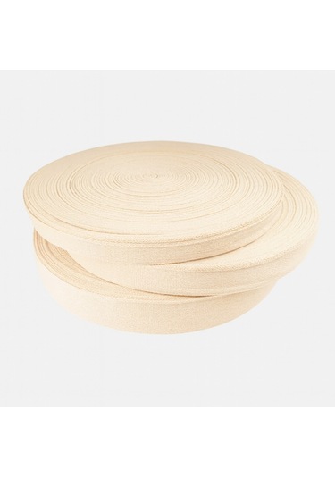 %100 Pamuklu Balıksırtı Dokuma Yassı Şerit 1 Cm Doğal Ham Renk Kumaş Şerit 10 Metre