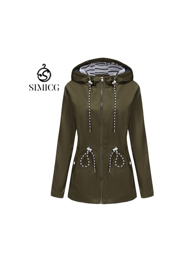 Kadınlar İçin Orta Boy Kapüşonlu Yağmurluk Büyük Beden Trençkot Yeşil