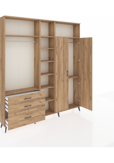 Arges Dolap 10 Raflı 3 Çekmeceli 2 Askılı 220x30x243 Çam-çam/çam Atlas Çam/atlas Çam