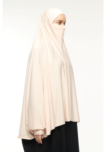 Kollu Sufle Çarşaf Üstü Peçeli Pratik Tesettür Hijab - Nikaplı Namaz Örtüsü Toz Pudra