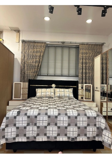 Nivemeshome Kahve Desenli 200x230 Tek Pike Örtüsü Çift Kişilik Kahve