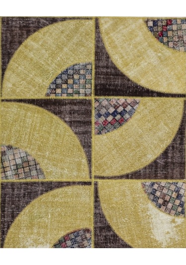Patchwork El Dokuma Antik Anadolu Halısı Ruffle Çok Renkli