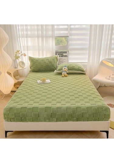 Cbtx Kalın Outdoor Kadife Koruyucu Lastikli Yatak Örtüsü(1 Adet Çarşaf) 150 200cm Yeşil