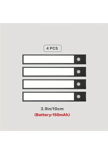 Willowhaven Black-4pcs-3.94inch 4 Adet Hareket Sensörlü Usb Şarjlı Ayarlanabilir Parlaklık Dolap Altı Led Aydınlatma Mutfak Banyo Ahşap