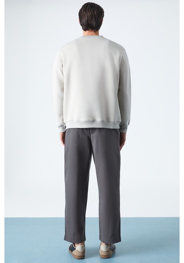 Grımelange Travıs Erkek Organik Kumaşlı Yumuşacık Regular Fit Yuvarlak Yakalı Ekru Sweatshirt Ekru