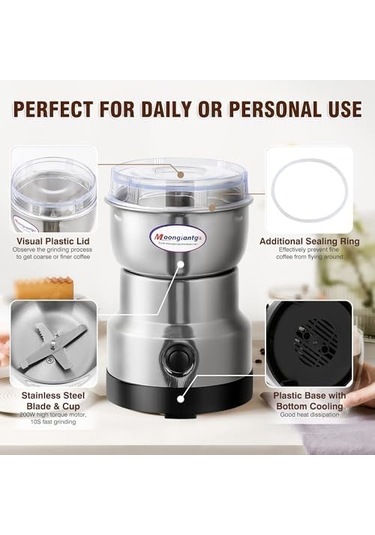 Mini Baharat Kahve Öğütücü Elektrikli 10s Hızlı Öğütücü Çok İşlevli Parçalama Makinesi Kuru Tahıl Değirmeni Baharat Tohumları Pirinç Çekirdeği Çeşniler İçin Gümüş, 110v Siyah