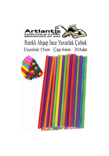 Renkli İnce Ahşap Yuvarlak Çubuk 15 Cm 30 Lu 1 Paket Okul Öncesi Sınıf Tasarım Etkinlik Hobi