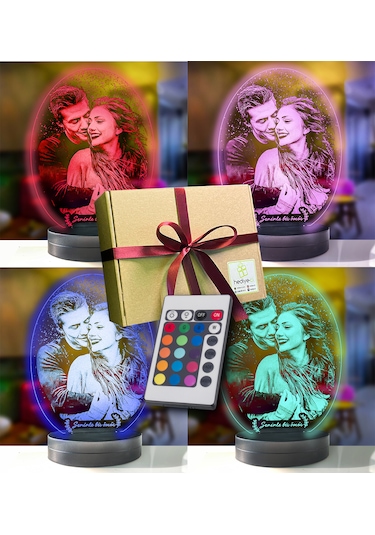 Kişiye Özel Oval Fotoğraflı 3d Model Led Gece Lamba