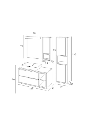 Denko Matia 100 Cm Mdf Banyo Dolabı Takım Ve Boy Dolabı Çok Renkli