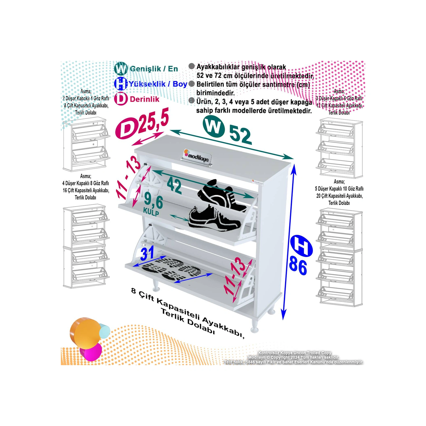 Asaf Antre Ayakkabılık Ceviz Renk 72 Cm 2 Düşer Kapak 4 Göz Bölmeli Ayakkabılık 72x86x25,5 Cm Ceviz