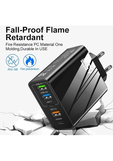 Zyzqstore 65w Hızlı Şarj Mobil Şarj Başı, Pd+3usb Çoklu Arayüz, 1 Adet, Beyaz Renk, Standart Boyut, Akıllı Telefonlar İçin Uygu 1 Adet