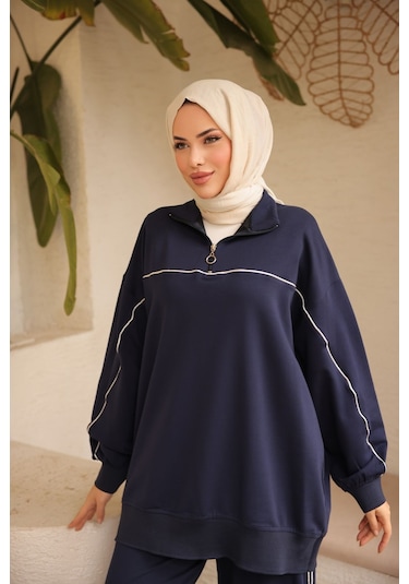Tesettür Eşofman Takımı Ikili Takım Fermuarlı Yaka M-483 Lacivert