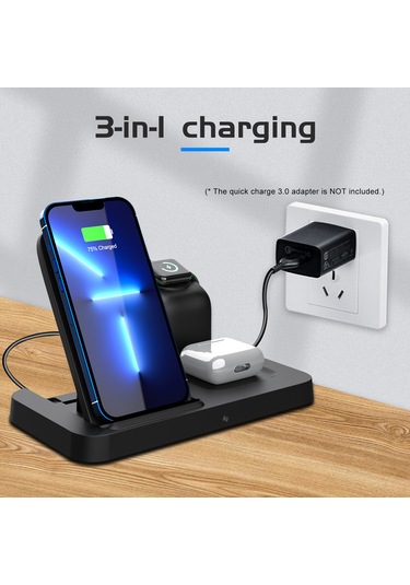 Maiyame A002 Siyah 3'ü 1' Arada Katlanabilir Dikey Kablosuz Şarj Cihazı - Telefon, Saat, Kulaklık İçin 15w Maksimum Güç