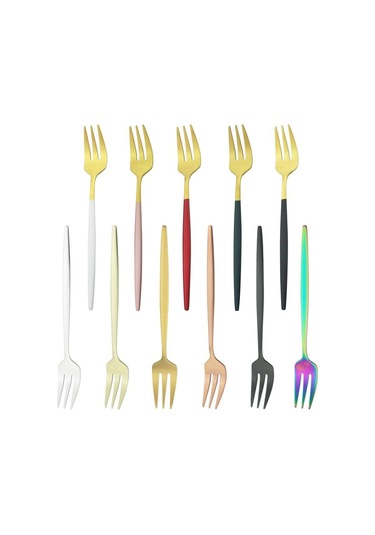 Yeşil Ve Altın 6 Adet Renkli Çatal Seti Çay Kek Aperatif Çatal Yemek Takımı Çatal Bıçak Takımı Mat Paslanmaz Çelik Sofra Tatlı Meyve Çatalı Gümüş Seti Yeşil -  Altın