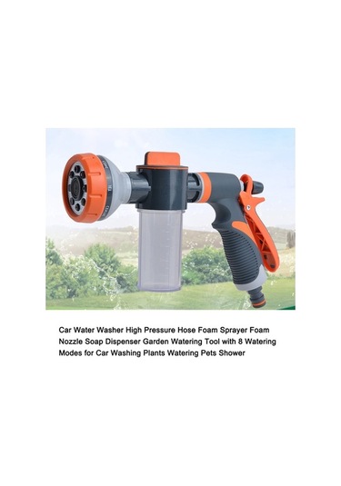 Besthome1 8 Fonksiyonlu Yıkama Tabancası, Yüksek Basınç Köpük Püskürtücü, Bahçe Sulama Aleti, Gri-turuncu Gri Ve Turuncu
