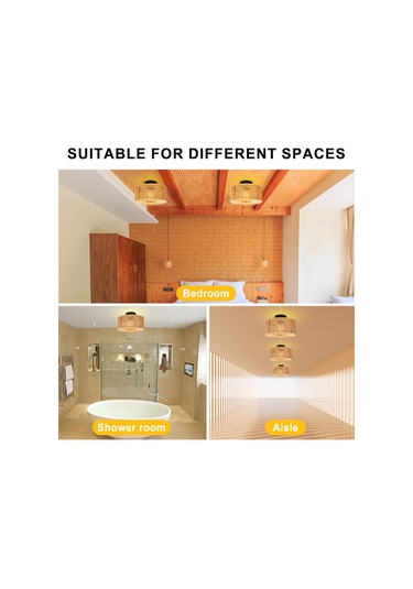 Neoglint E26 Rattan Dokuma Işık Fikstür Yarı Gömme Siyah & Keten Sarısı Diğer