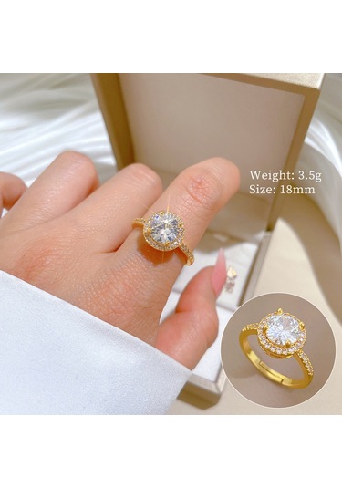 Geometrik Elmas Taşlı Yuvarlak İnci Yüzük No.114 Çok Renkli