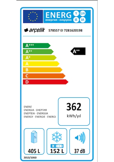 Arçelik 578557 Eı Fit Çift Kapılı No Frost Buzdolabı