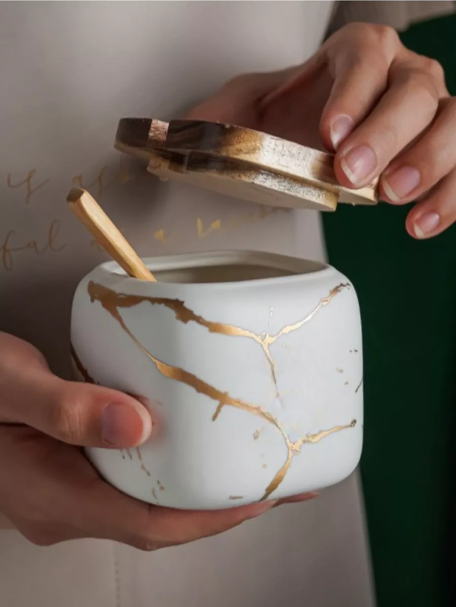 Arthomes Kapaklı Ve Kaşıklı Seramik Şekerlik, Baharat Kabı 224252226 Beyaz