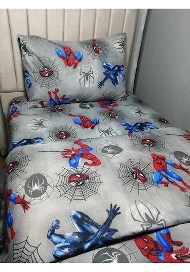Tek Kişilik Lastikli Fitted Çarşaf Takımı Örümcek Gri Gri