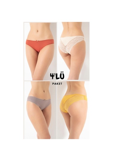 Kadın Dantelli 4'lü Paket Karşık Renk Külot Asorti-3 C1t0n0o408 001