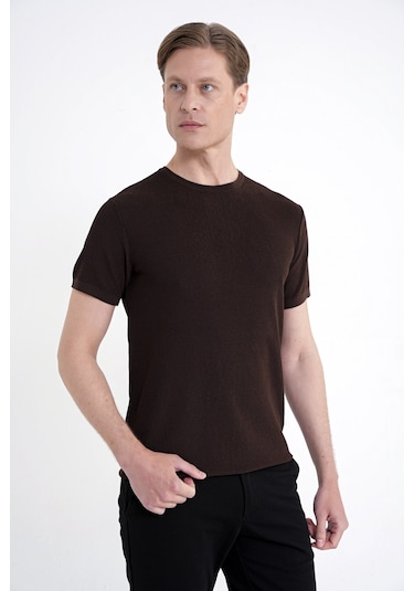 Efor Comfort Fit Rayon Karışımlı Kahverengi Bisiklet Yaka Tişört Ts 925