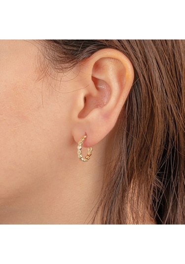 925 Ayar Gümüş Bal Peteği Modelli Altıgen Küpe Sarı