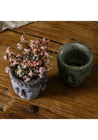 Suntek Çimento Buda Head Pot Statue Bonsai Çiçek Vazo Bronz