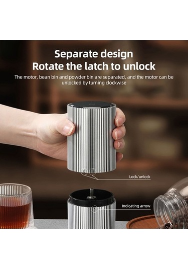 Createtech Taşınabilir Şarj Edilebilir Seramik Kahve Değirmeni - Ayarlanabilir Öğütme, Dokunmatik Led, French Press/drip, Siyah Siyah