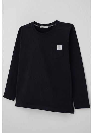 Breeze Erkek Çocuk Uzun Kollu Tişört Cool Yazı Armalı Cepli 4-8 Yaş, Lacivert Lacivert