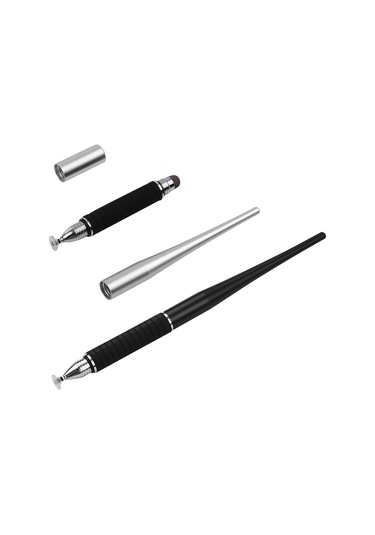 Monyee Metal Kapasitif Kalem 2'li Set Siyah+gümüş - İki Uçlu El Dokusu+sünger - Yüksek Hassasiyetli Yazma Ve Çizim İçin - 2 Adet Yerine Konulabilir Uç Takımı