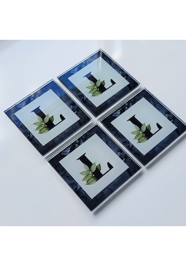 Decorita Cam Bardak Altlığı L Harfli Tasarım 4'lü Takım 10 x 10 CM Çok Renkli