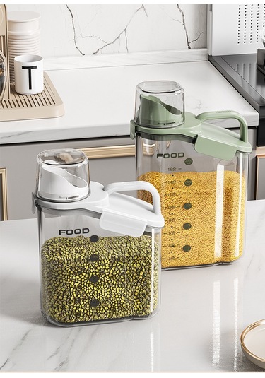 Ezere Nem Geçirmez Pratik Ölçü Kaplı Baharat Ve Tahıl Kavanozu 1600ml Beyaz