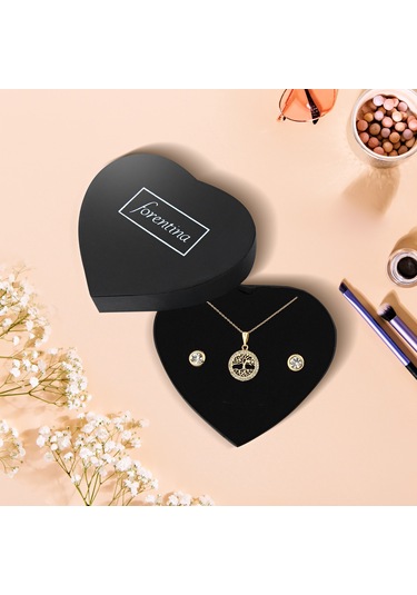 Forentina Altın Kaplama Hayat Ağacı Kolye Tektaş Küpe PS2405 Altın