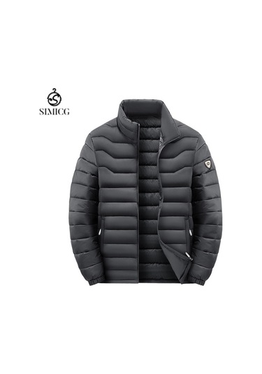 Erkek Kaz Tüyü Dolgulu Pamuklu Mont, Kışlık Dış Giyim, Kalın Ve Sıcak. Gri