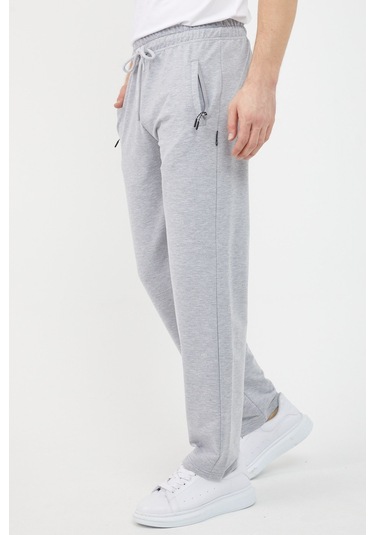 MMetalic Erkek Lacivert Düz Paça Cep Fermuar Detaylı Rahat Kesim Eşofman Altı Mtlc046 001 Gri