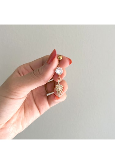 Ferizz Altın Kaplama Zirkon Taşlı Yaprak Piercing Prc-136