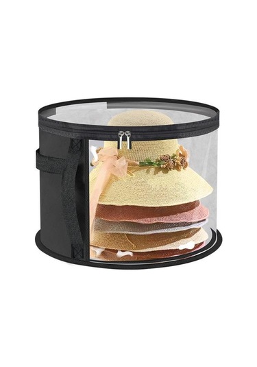 Saplı Fermuarlı Büyük Boy Şeffaf Şapka Saklama Çantası Şeffaf Tasarım Katlanabilir Kovboy Şapka Düzenleyici Geniş Kenarlı Şapka Kılıfı Siyah