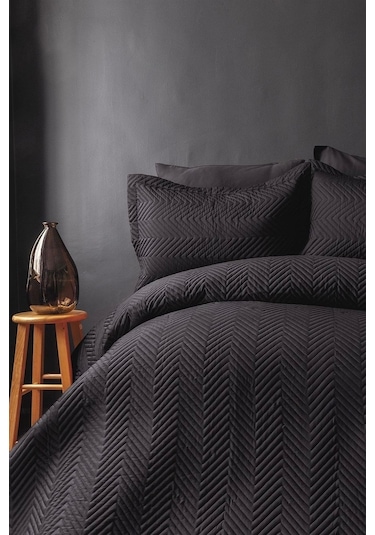 Simply Çift Kişilik Yatak Örtüsü Set Antrasit