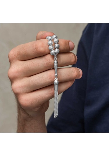 Gümüş Yuvarlak Çizgili Erkek Tesbih Sl12631 Gümüş